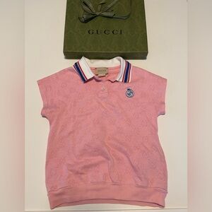 Authentic Gucci Pink Knit Kids Polo with Striped Collar size: 4T EUC